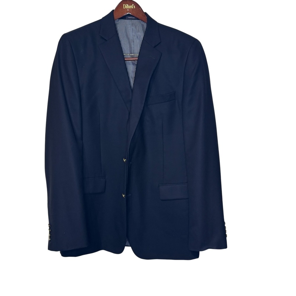 Stafford Mens Sport Coat Wool 2-Button Single Vent  Blazer Preppy Navy Blue 44XT